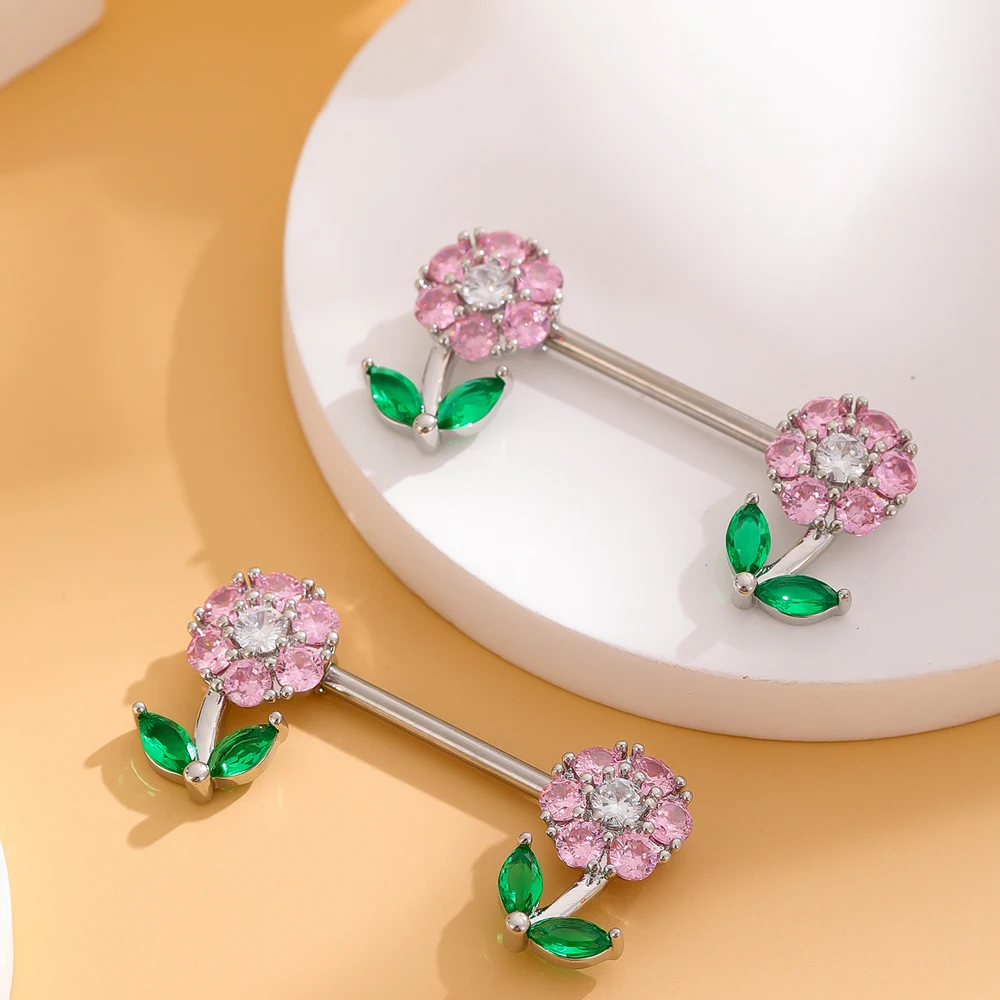 2PCS Cute Cake Crystal Nipple Ring Piercing Pezon Fashion Cherry Flower Pineapple-shape Shield Barbell Nipple Piercings Jewelry