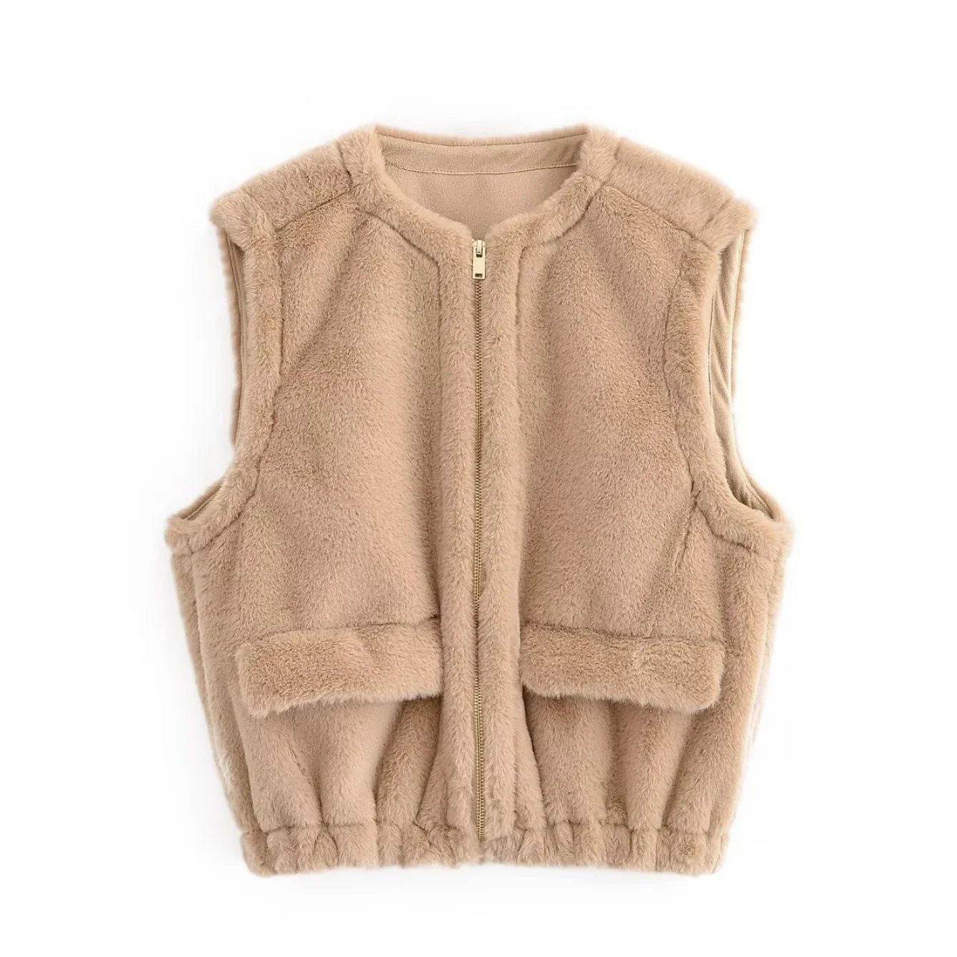 

Women's Fashionable Integrated Vest Coat Female Autumn Winter Short Jacket Lady O- Neck Sleeveless Zipper Vest Top Streetwear