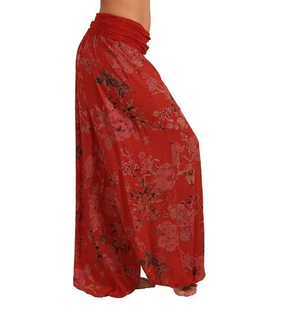 Women Bohemian Floral Print Pants Mid Waist Vintage Harem Pants Elastic Waist Boho Beach  Long Trousers Plus Size 5Xl 2025