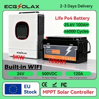 ECGSOLAX 25.6V 100Ah LiFePo4 battery BMS ≥ 6000 4PCS Series Parallel and 5KW 48V hybrid solar inverter With WIFI