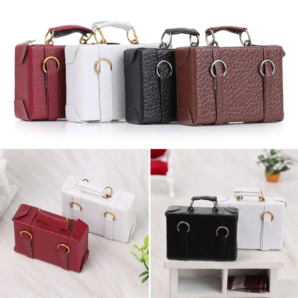 Toys Dolls Accessories Play House Vintage Wood Box Miniature Portable Trunk Doll Leather Luggage Mini Suitcase