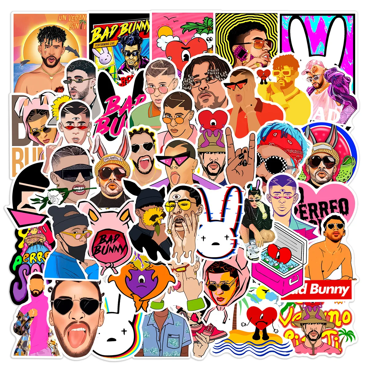

50PCS Bad Bunny Stickers Graffiti Stickers DIY Diary Phone Case Handmade Scrapbook Aesthetic Stickers