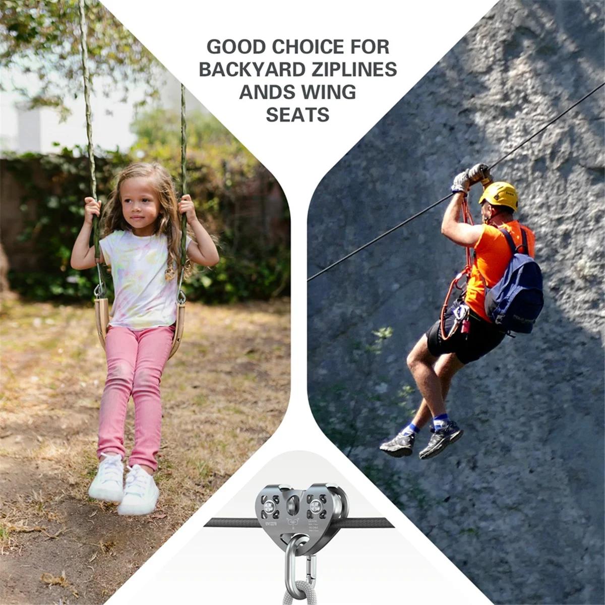 

M20K 30kN Cable Trolley Pulley with Ball Bearing Climbing Caving Aloft Work Rescue Gold