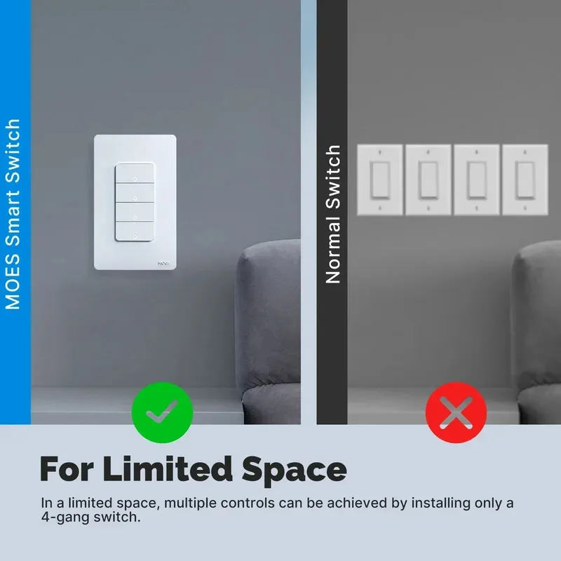 MOES-interruptor de materia WiFi, botón de luz inteligente Tuya, cable neutro, Control por aplicación, diseño de conexión a tierra, Alexa, Google Home, Apple Home