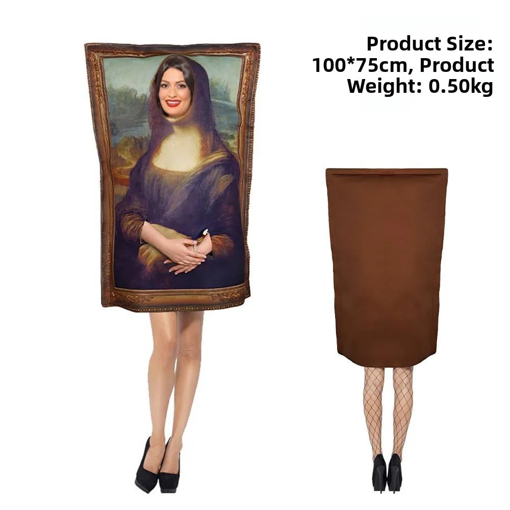 모나리자 할로윈 파티 공연 의상 재미있는 장난 그림 의상 이벤트 공연 점프수트 여성 민족 무대 의상