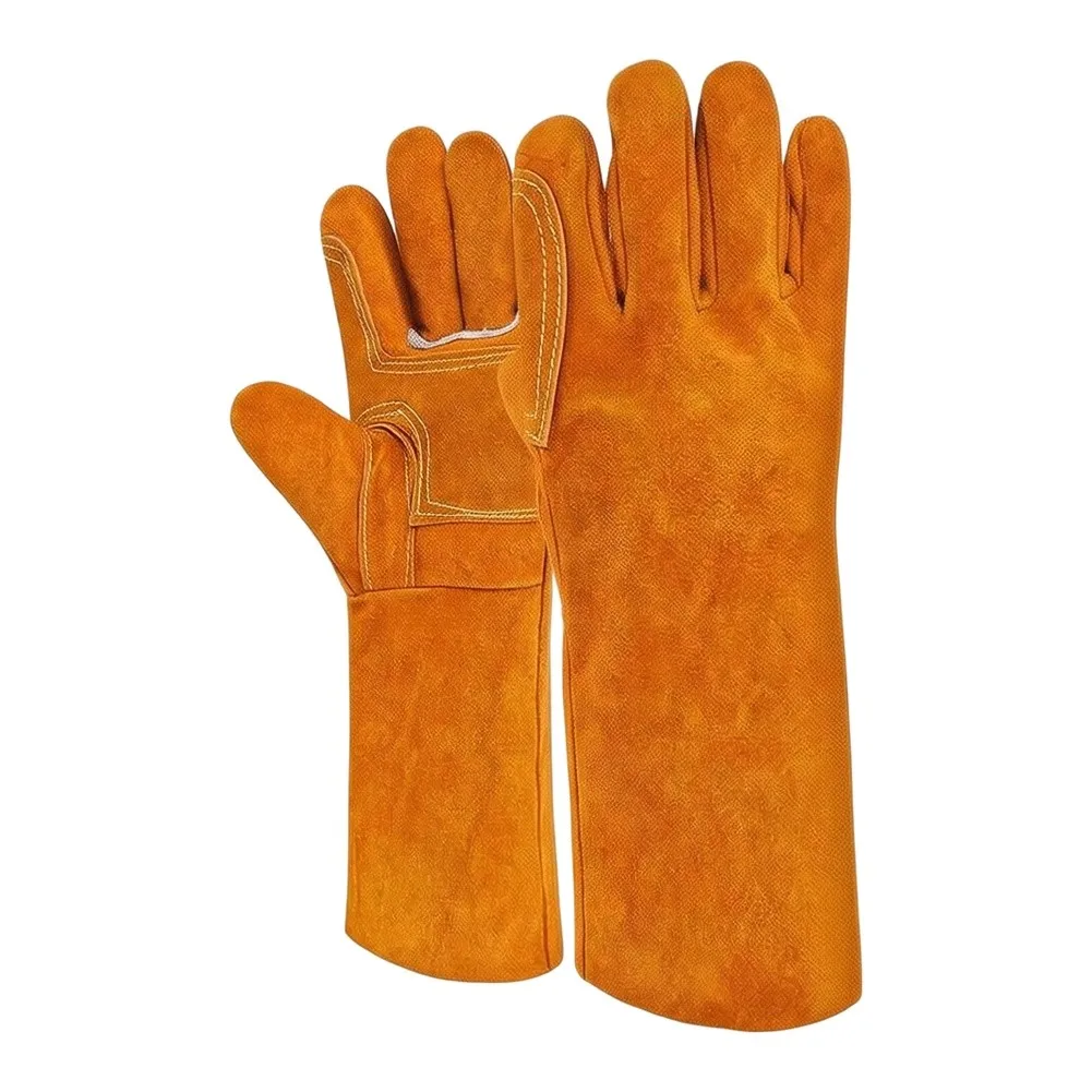 Cowhide Welding Gloves for Men Heat Resistant Seamless Construction Thickened Back and Palm for Industrial Use and Safety