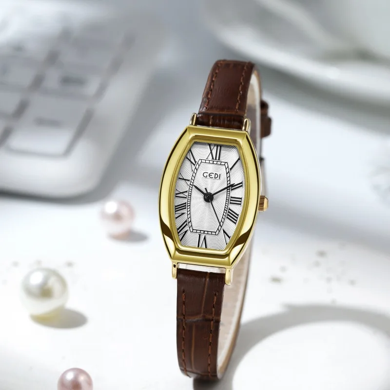 

Маленькие римские женские часы в форме бочки для вина в стиле ретро, студенческие часы, нишевые высококачественные кварцевые часы