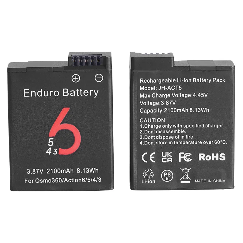 3.87V Camera Battery 2100mAh Rechargeable Batteries for DJI Osmo Action 6 5pro 4 Battery and 3 Slots Fast Charger