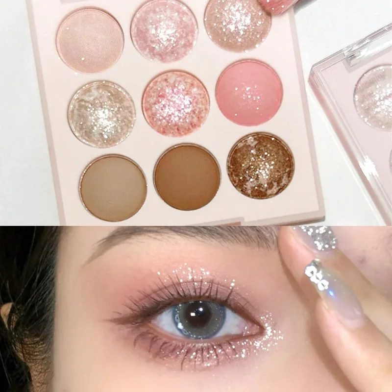 Palette de fards à barrage nacrés, 9 couleurs, rose, violet, 256 paillettes, pigments de maquillage coréens brillants pour les yeux