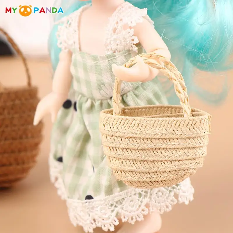 New Arrival Dollhouse Miniature Dolls Fashion Shopping Straw Bag Shoulder Bags Messenger Bag Shopping Bag For Dolls House Decor 