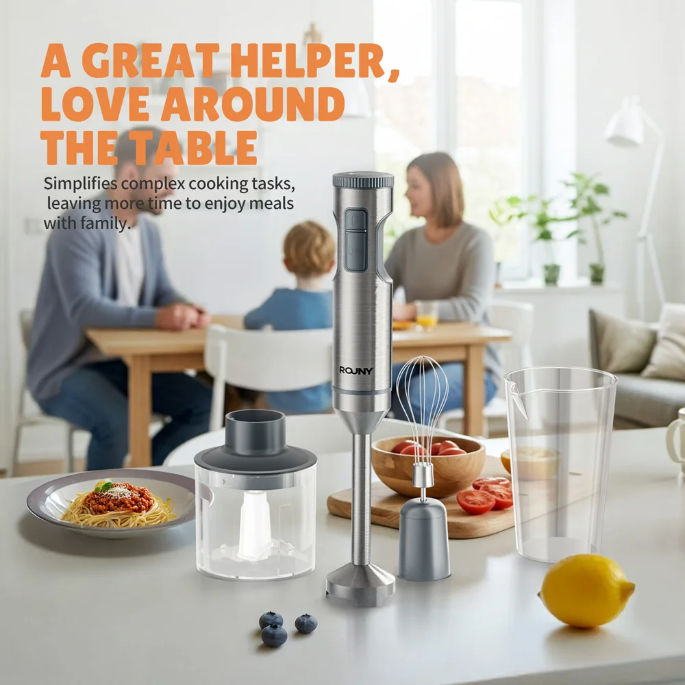 Leistungsstarker Stabmixer, 4-in-1-Babynahrungsmixer aus Edelstahlstab, 700-ml-Rührbecher, 500-ml-Prozessor, Schneebesen, MAX 1200 W – Detail 10
