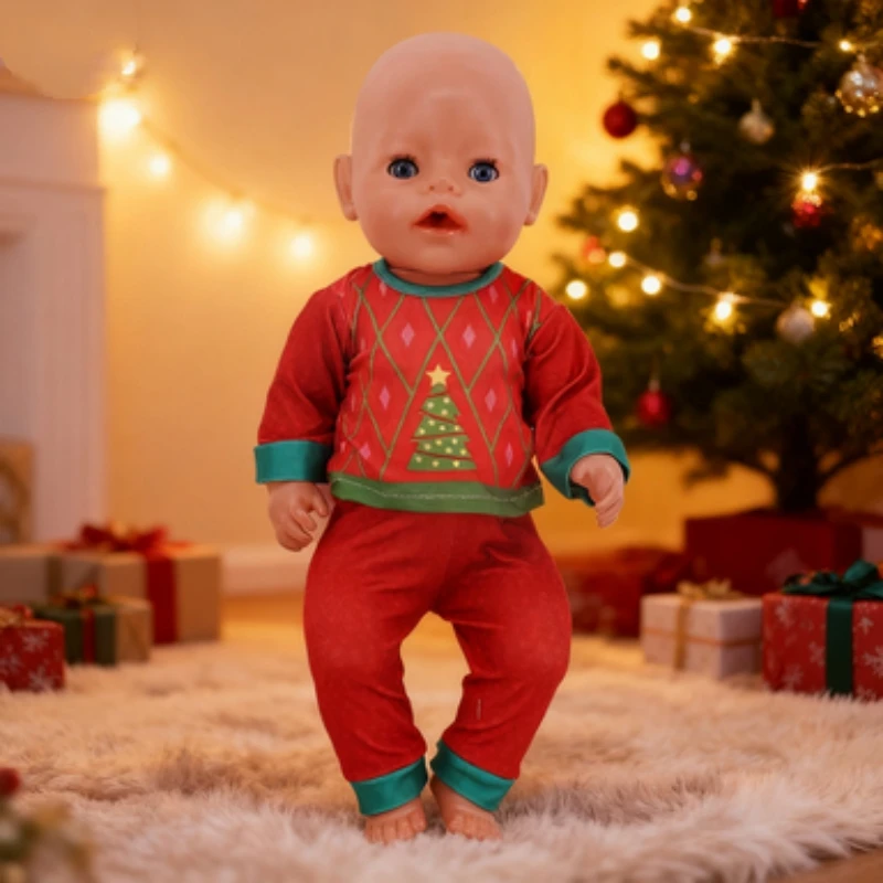 Puppenkleidung im Weihnachtsstil, Oberteil + Hose für 18-Zoll-amerikanische Puppen 43 cm große wiedergeborene Babypuppenzubehör, Mädchenspielzeug unserer Generation