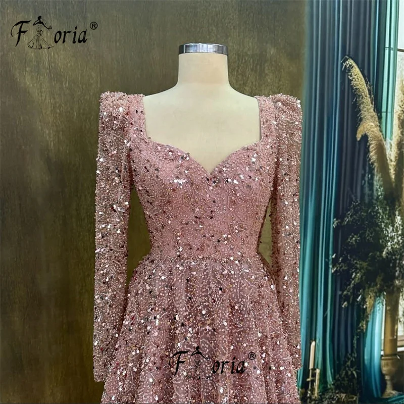 Nude Pink Dubai Woman Formal Evening Dress Shimmering Beads Sequined A Line Special Occasion Gowns vestido de noche Party Dress