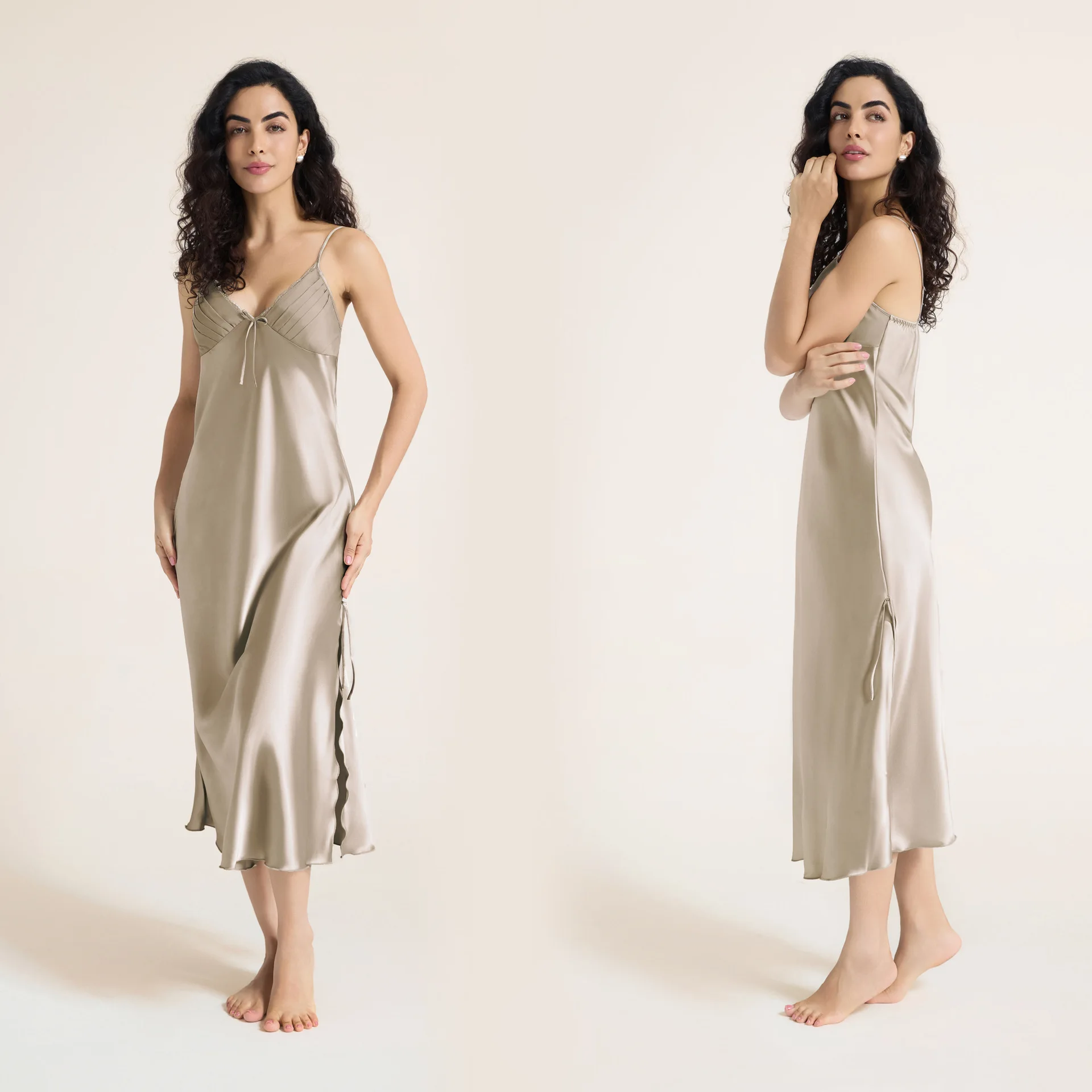 Strap pajama Women's Summer Ice Silk Sexy Split Long Sleep Skirt Bow Home Clothes Strap Skirt