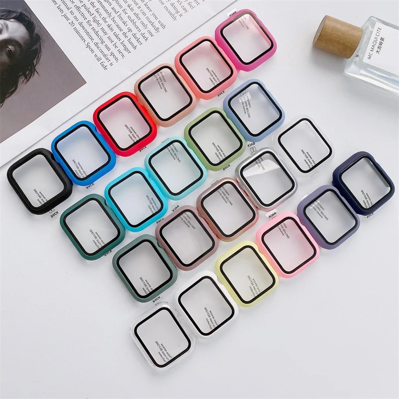 Etui z osłoną ekranu ze szkła hartowanego do Apple Watch Case 8/7/6/SE/5/4/3 iWatch Protective Cover 45mm 41mm 44mm 40 42 38mm