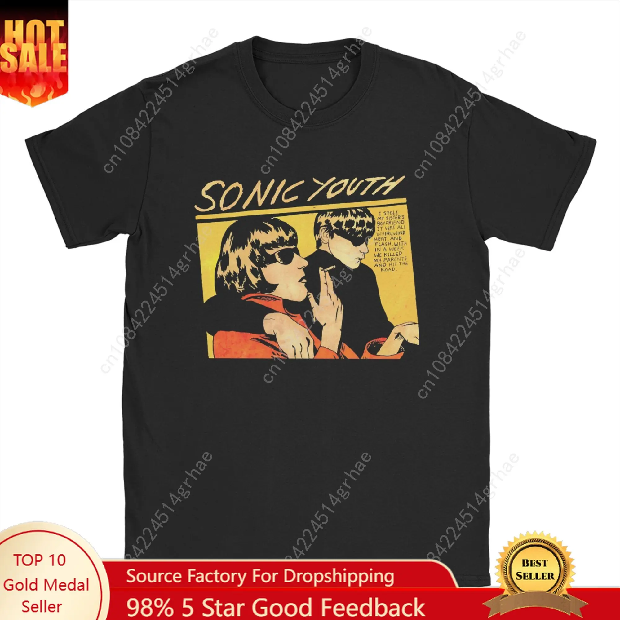 Camiseta masculina Sonic Youth Rock Band, tops de algodão, novidade, manga curta, gola redonda, camiseta plus size