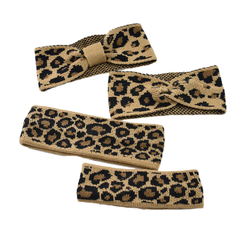 Leoparden-Stirnband, Kreuzstrick, klobige Stirnbänder, elastisch, gehäkelt, Turban, Ohrenwärmer, Kopfbedeckungen für Kinder und Frauen, Haar-Accessoires