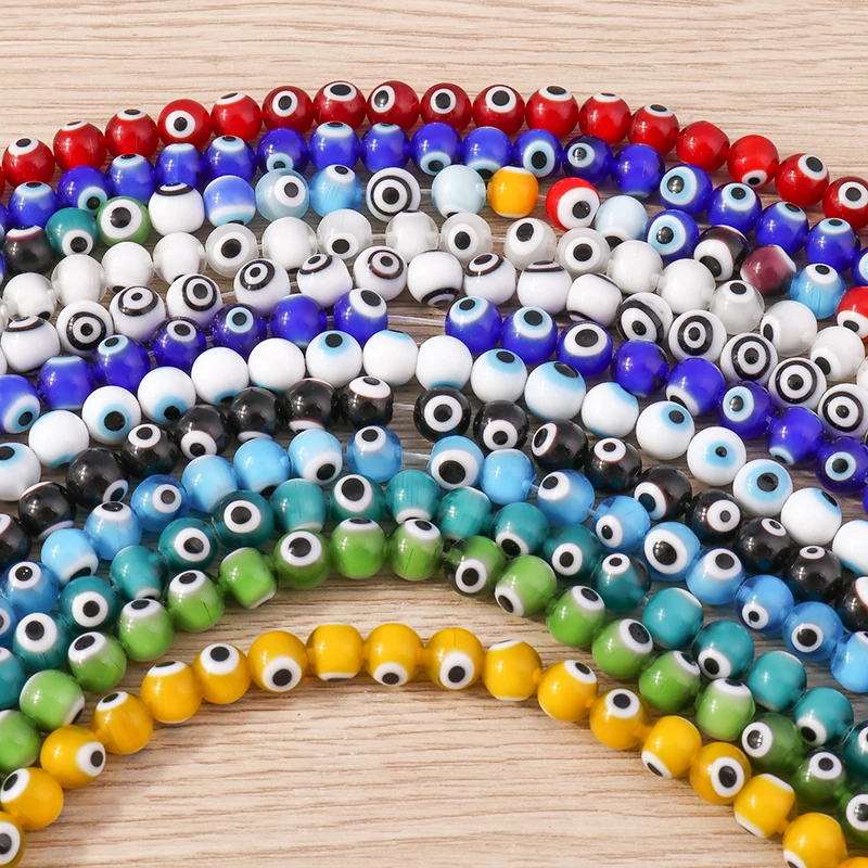 Tusember 8mm glasierte Glasperlen, bunte runde böse Augen Perlen, lose Spacer-Perlen für DIY-Schmuck, Armbänder, Halsketten, Accessoires – Detail 2