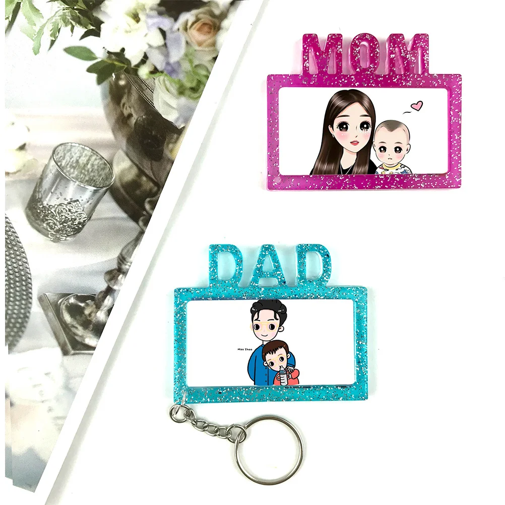 2 قطعة قوالب سلسلة المفاتيح الايبوكسي قالب راتنج السيليكون DIY بها بنفسك قلادة الحرفية صنع المجوهرات هدية للأم أبي مهرجان الديكور قوي #1