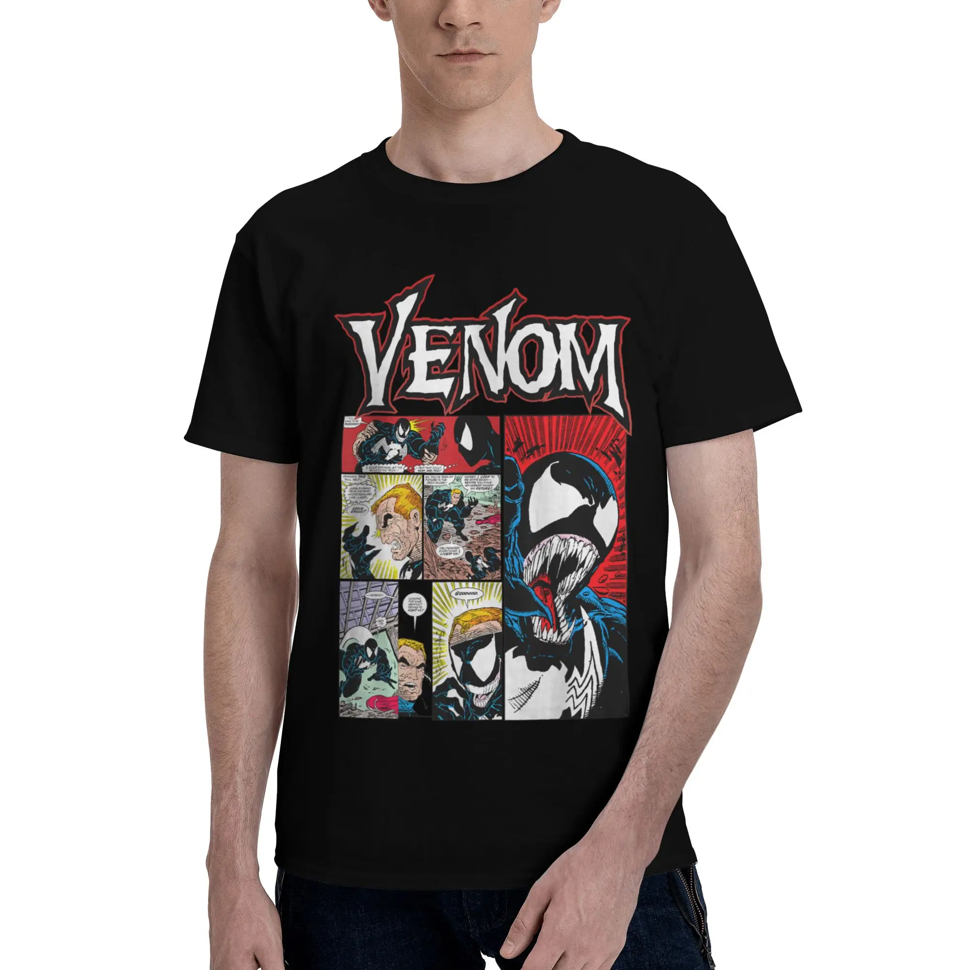 

Мужская забавная футболка с коротким рукавом и принтом в стиле ретро-комиксов Venom Classic, 100% хлопок, Fugees