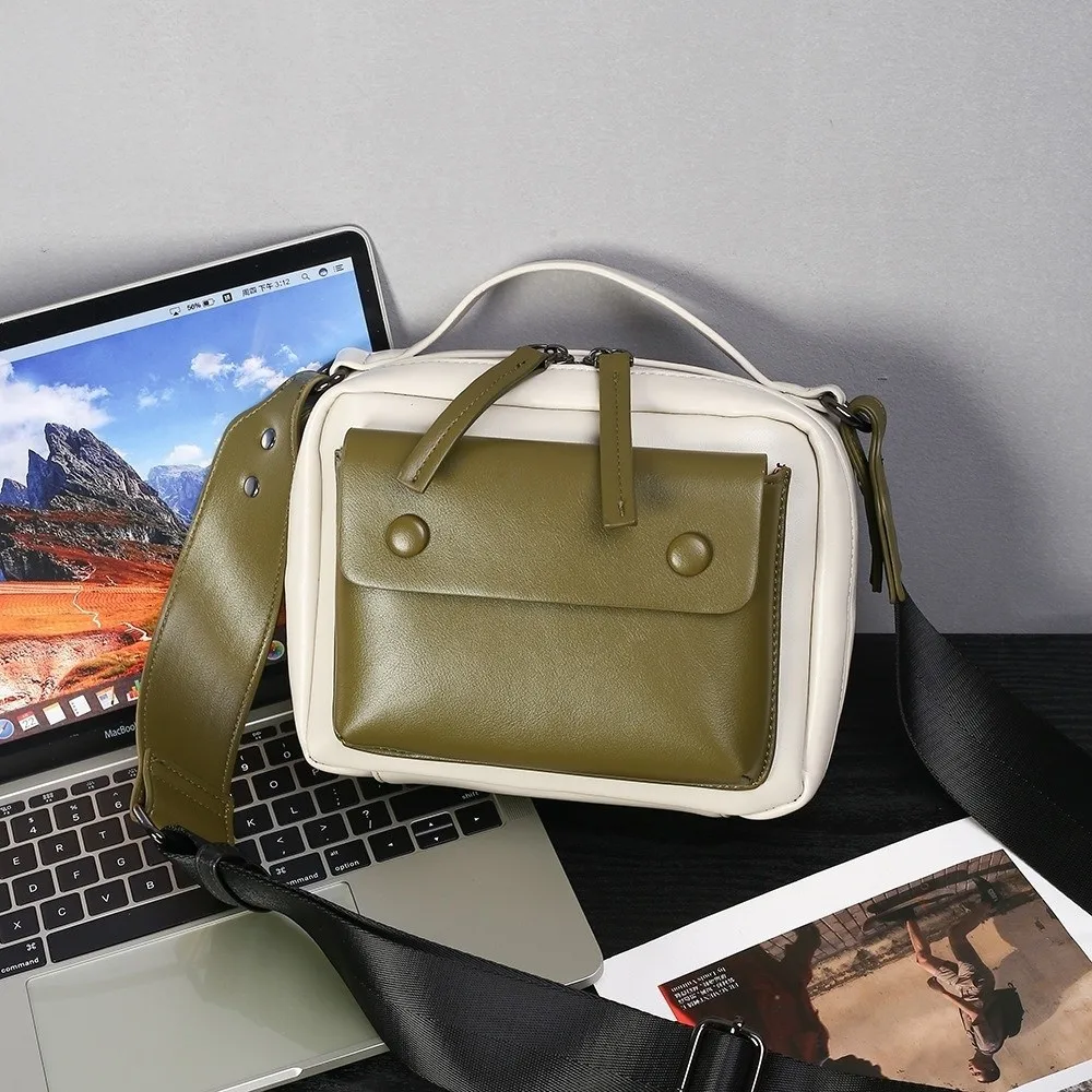 

High Quality PU Leather Messenger Bag Square Shape Waterproof Crossbody Bag Wide Strap Handbag Work Commute