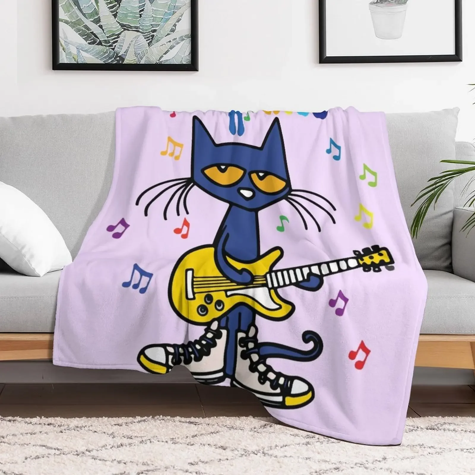 Rock and Read Pete the Cat with his yellow Guitar and white Shoes Throw Blanket Breathable Lightweight Blanket for Adults Kids