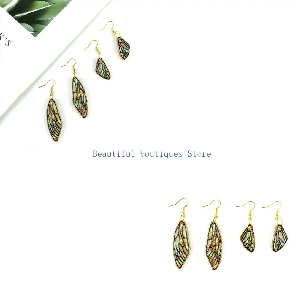 U4LF Diy Crystal Epoxy Earrings Mold Dangle Pendant Decorations Mold Three-dimensional Angel Wing Mirror Silicone Mold