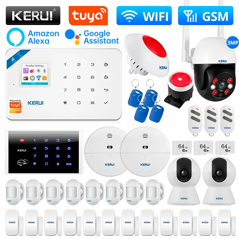 KERUI-W181 가정용 경보 시스템, 와이파이, GSM 알람 지원, 알렉사, 투야, 스마트 모션 센서, 도어 센서 감지기, 사이렌 RFID 