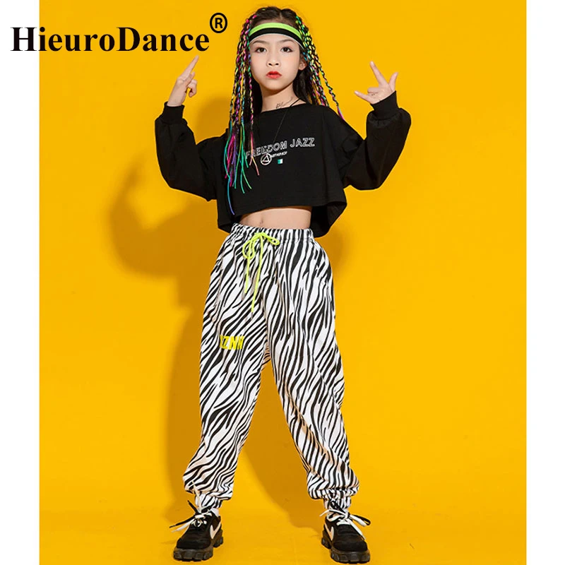 Zebra Streifen Hip Hop Mädchen Kinder Crop Top Jogger Street Dance Kleidung Set Kinder Jazz Streetwear Mädchen Bühne Kostüme für Jungen