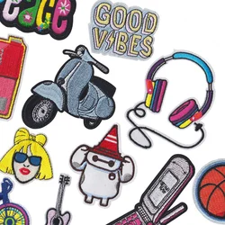 Retro headset guitar telephone bicycle Iron On Patches DIY Cartoon Embroidered Patches On Clothes Applique Sew Sticker