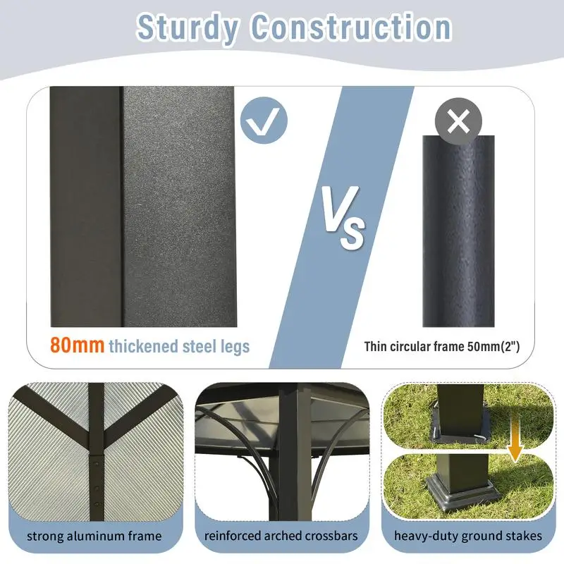 شرفة خارجية صلبة مقاس 10 × 12 بوصة، مظلة فناء سقف مزدوجة شديدة التحمل مع إطار من الألومنيوم، شبكة ناموسية للجدران الجانبية بطبقة مزدوجة #6