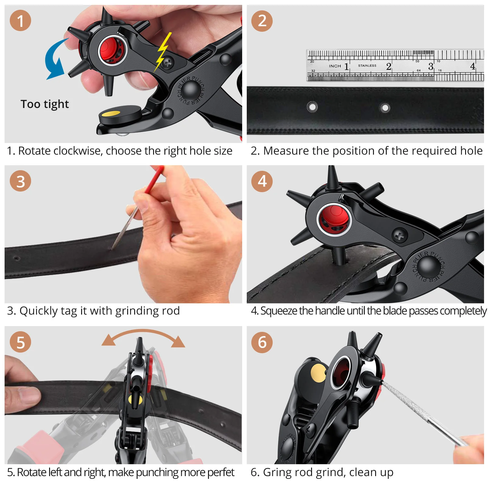Revolving Leather Hole Punch Pliers Puncher +240 Set Leather Rivets Double Cap Rivet For Punching Holes In Leather Belts Plastic