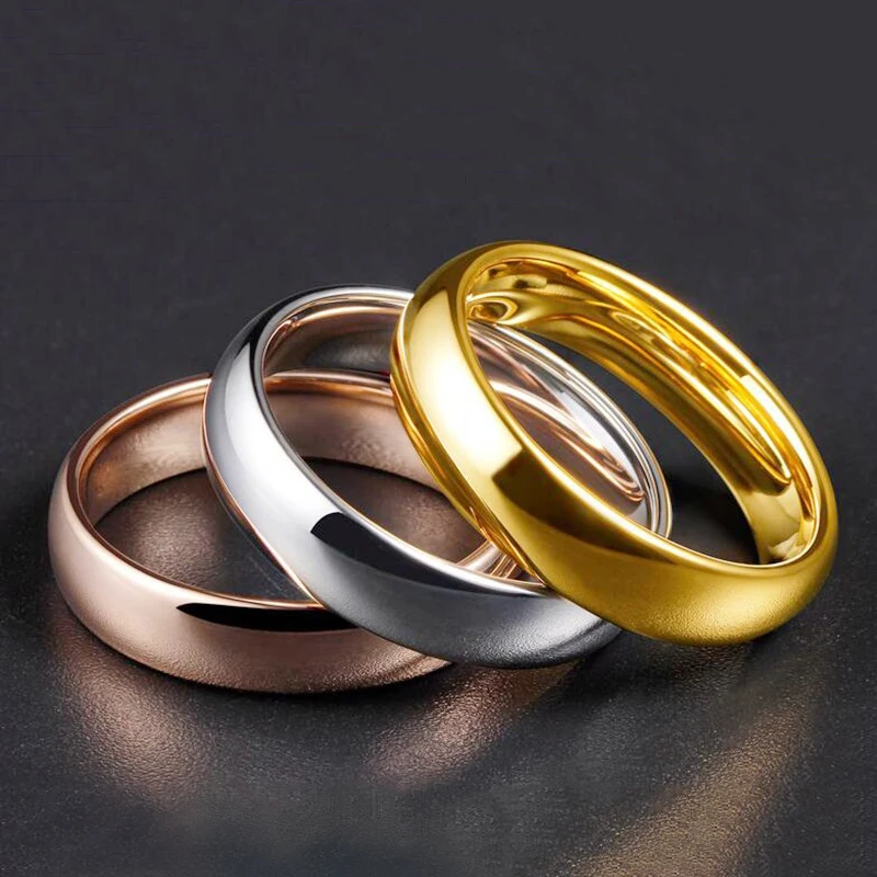 NUOBING Simple 2/4/6mm Stainless Steel Wedding Rings Golden Smooth Women Men Couple Ring Fashion Charm Jewelry Gift