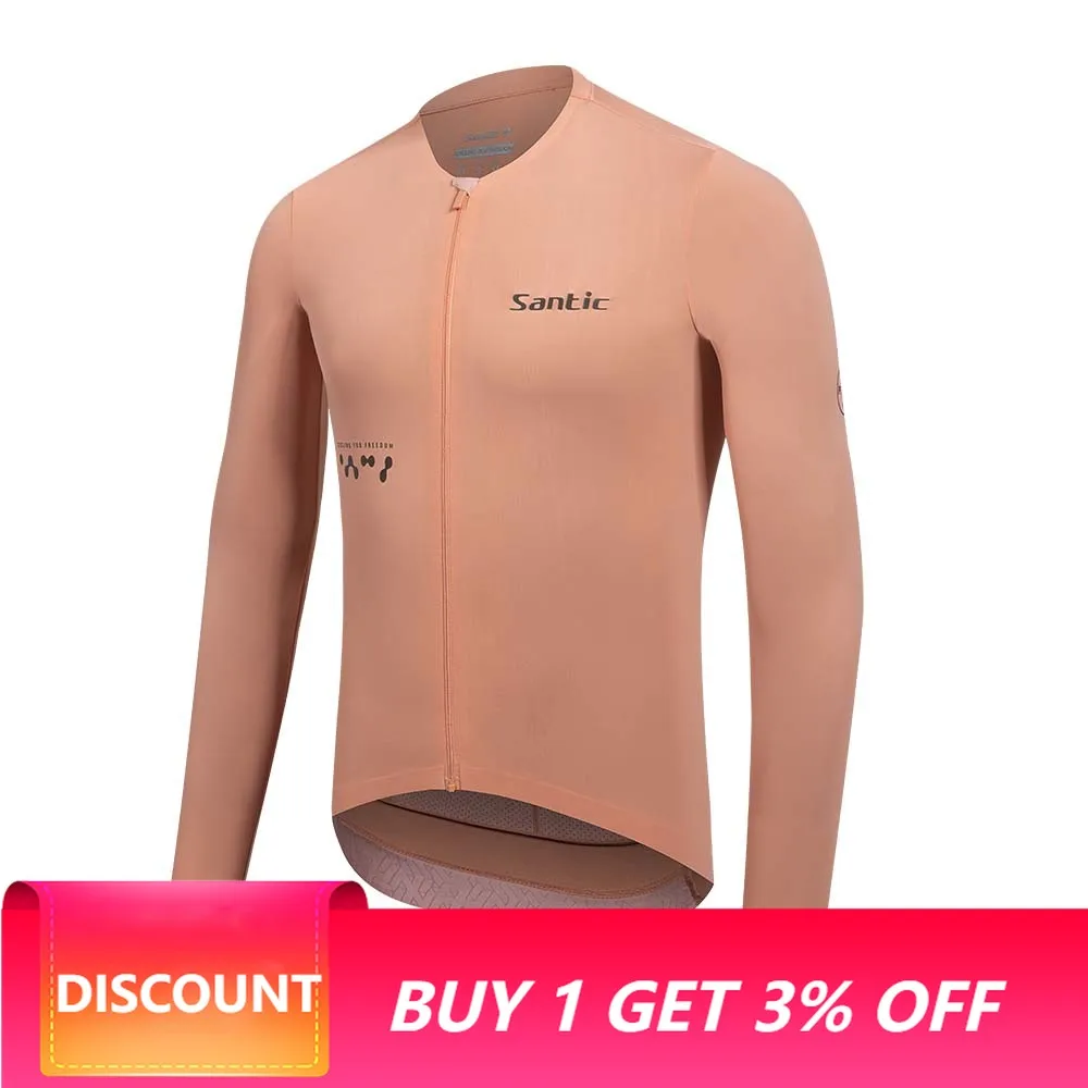 Santic Men's Cycling Jerseys Long Sleeve Bike Jersey Sunscreen Breathable High-Elastic Cycling Top for Outdoor Training