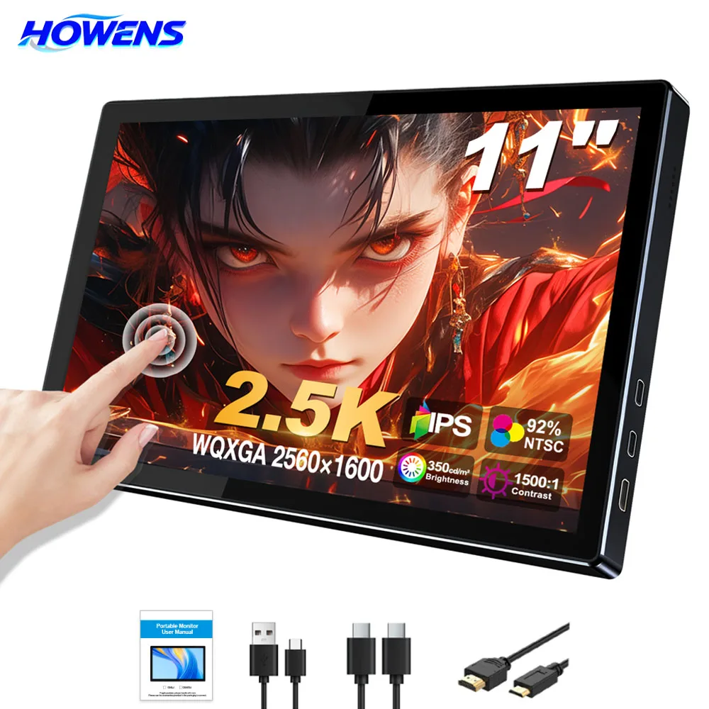

Портативный сенсорный монитор HOWENS 11 дюймов, 350 кд/м², HD 2560P, 100% SRGB, второй экран для ноутбука, игровой дисплей для Mac, Xbox, PS4/5, Switch