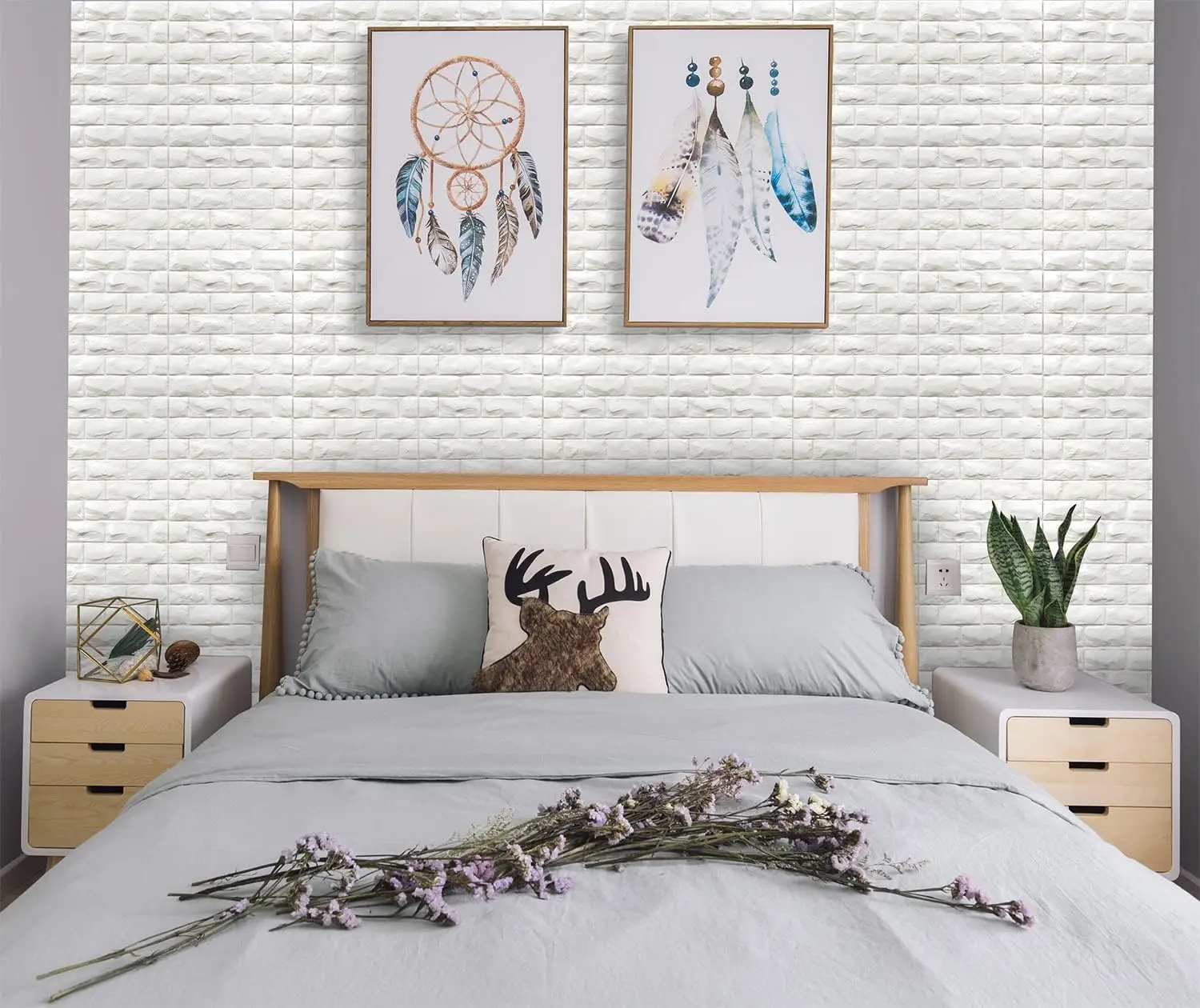 3D Wall Panels Peel and Stick 30PCS White Foam Brick Wallpaper for Bedroom Faux Stone Wall Panel Self-Adhesive Wallpaper (30PCS- - view 3
