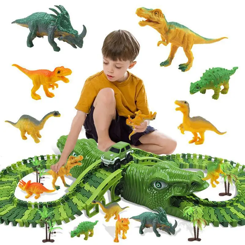 

153Pcs DIY Dinosaur Electric Rail Car Railway Toy Set Flexible Changeable Assembled Building Blocks Track for Boy Kids Toys Gift