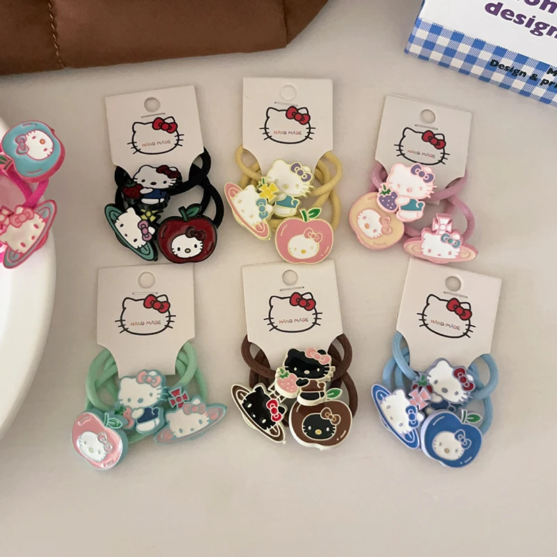 Sanrios Hellokittys Elasticity Hair Ties for Women Hair Rings Soft Hair Ropes Durable Rubber Bands Solid Color Girls Headdress