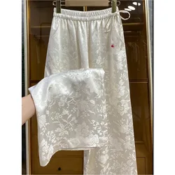 Chinese Style Jacquard Trousers 2024 New High-waisted Tie Elastic Wide Pantalones Women's Loose Drape Narrow Straight Leg Slacks
