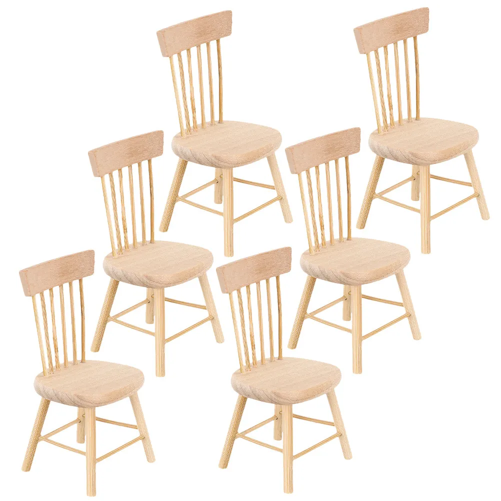 

6Pcs Miniature Wooden Chair Realistic Design Mini House Dining Room Ornament DIY Furniture Decoration Set House Furniture