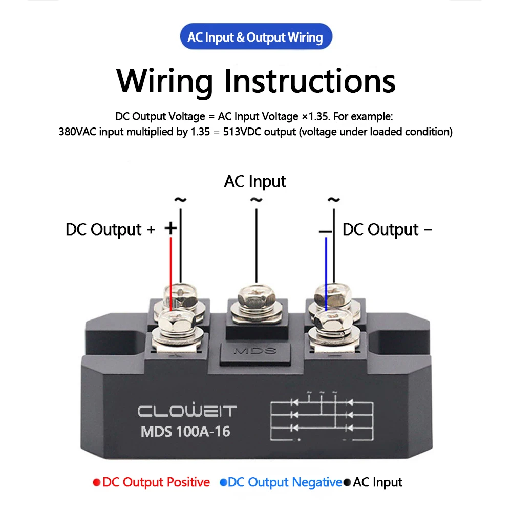 Volt Silicon Single 1 Phase Diode Metal Case Bridge Rectifier MDQ 100A Amp 1600V Single Phase Rectifier Bridge Module