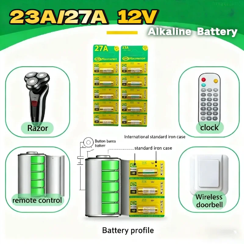 12V 27A/23A Alkaline Battery G27A MN27 MS27 GP27A A27 V27GA A27BP K27A VR27 for Doorbells Alarm Power Remote Control Toys