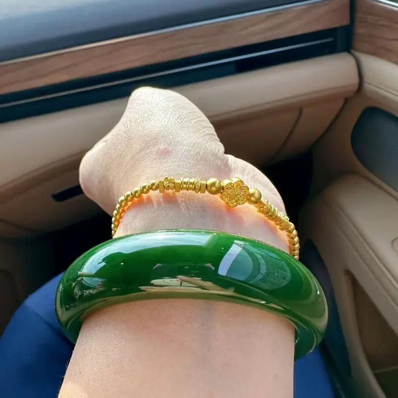 

Xinjiang Hetian jasper bracelet women's jade bracelet spinach green bracelet women's