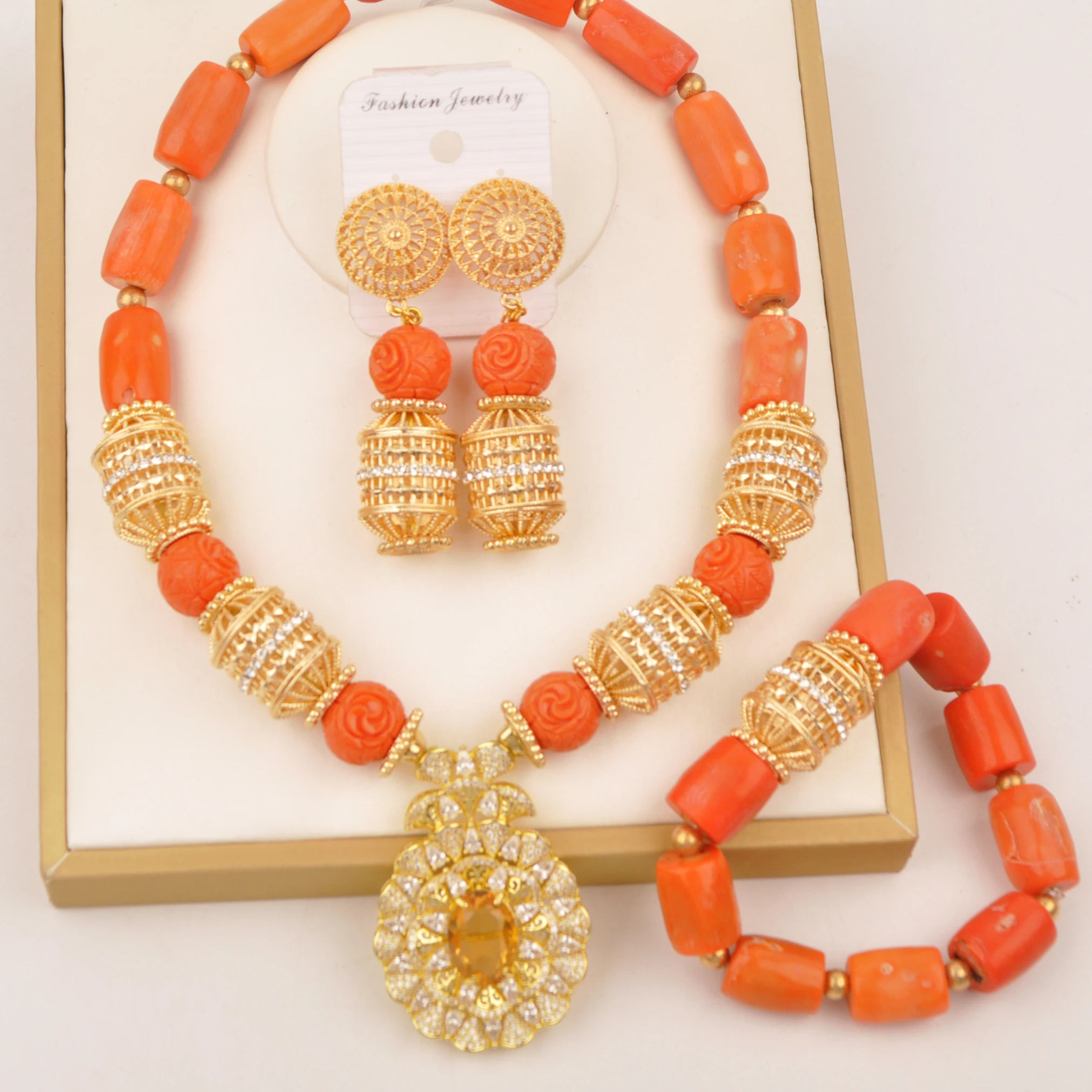 

Authentic Orange coral Nigerian bride Wedding jewelry jewelry set African necklace