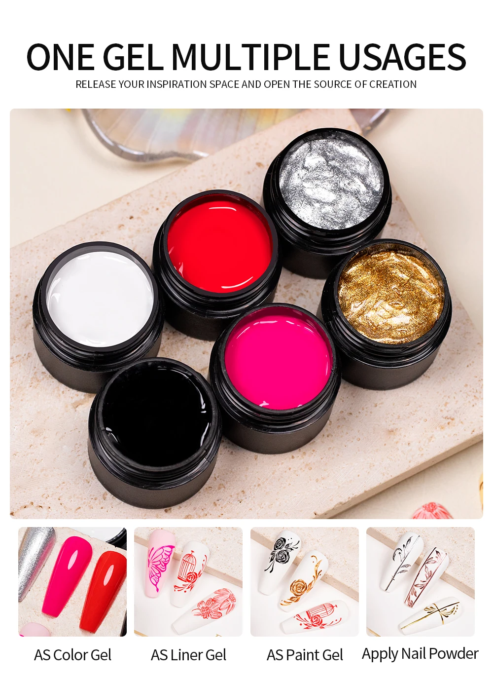 AWStorG 5 g 4-in-1 No Wipe Painting Gel Lack No Flowing Black White Color Painting Liner Nail Art Glitter UV Gel Top Coat Man – Detail 4