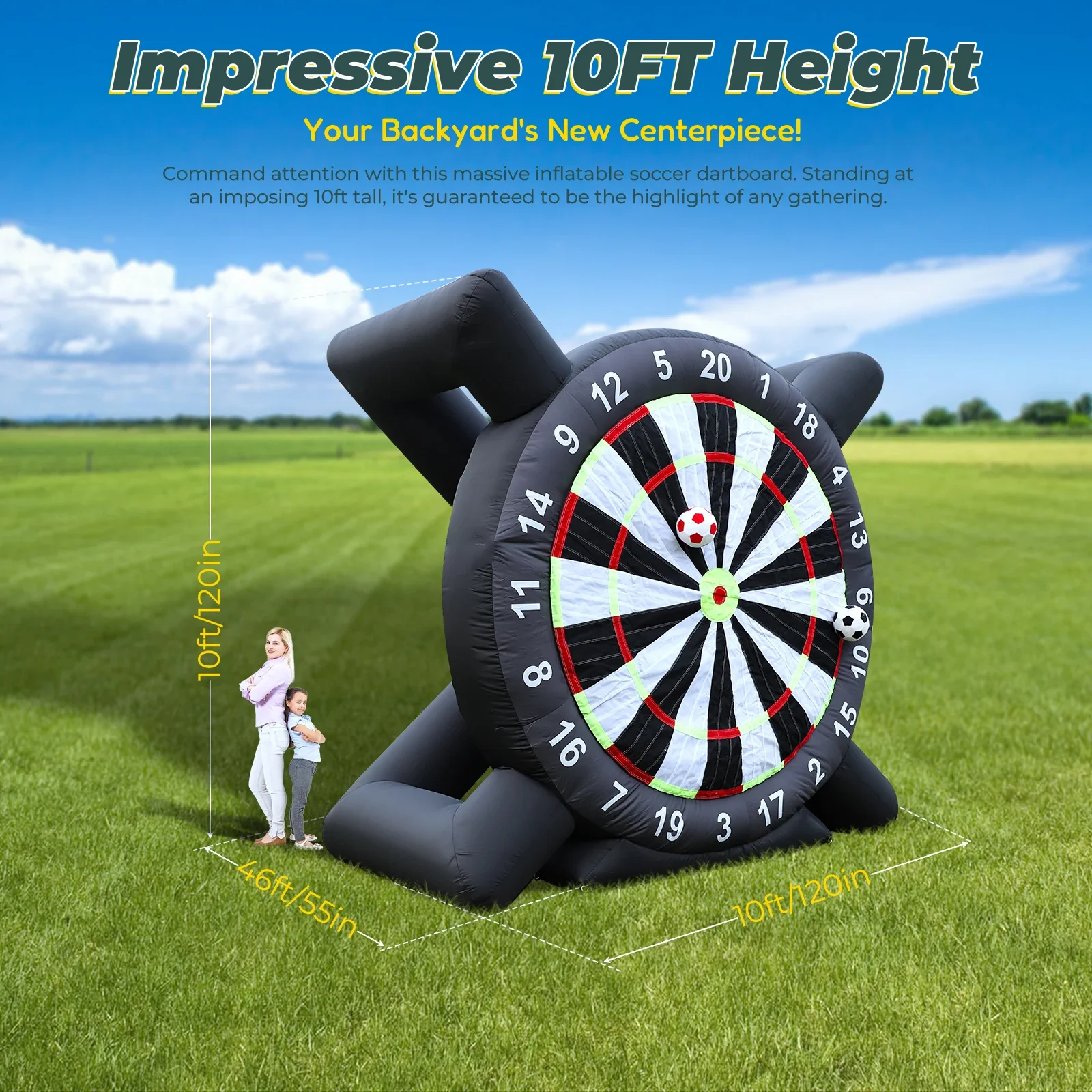 3m/10ft Tall Giant Inflatable Soccer Ball Darts Board with 8pcs Soccer Ball Blower Commercial children's playground  Party Kids