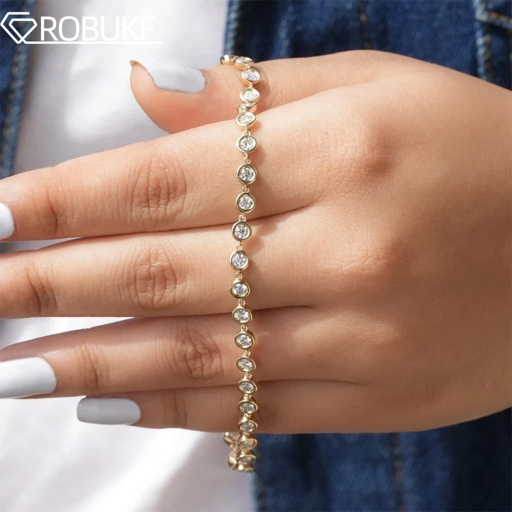 

3mm Round Moissanite Tennis Bracelets for Women Bezel Set Bubble Lab Diamond with GRA Stacking S925 Silver Wedding Party Jewelry
