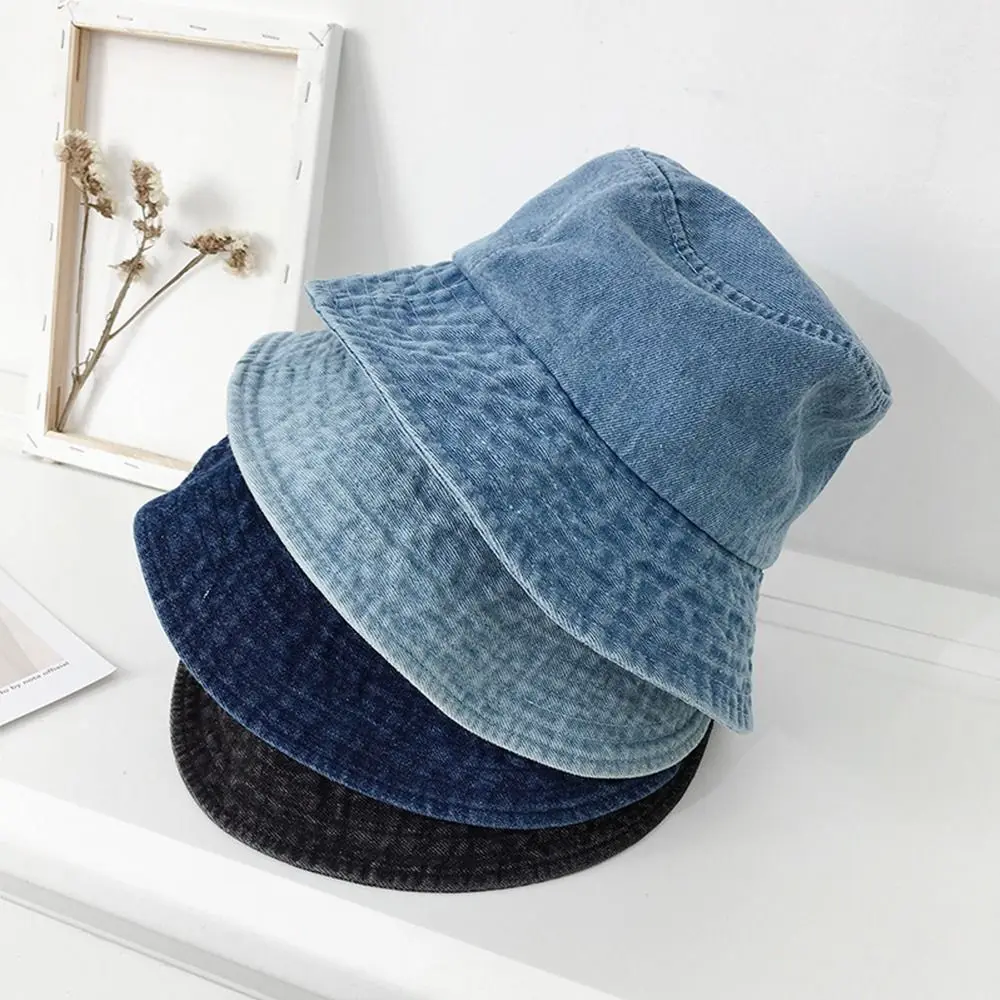 Unisex Cotton Bucket Hats Women Summer Sunscreen Panama Hat Men Denim Fabric Sunbonnet Outdoor Fisherman Hat Beach Cap