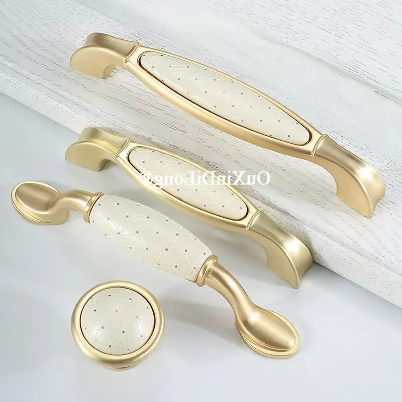 Elegant 4PCS European Zinc Alloy Ceramic Furniture Handles Drawer Pulls Cupboard Wardrobe Kitchen Shoe TV Cabinet Pulls Knobs