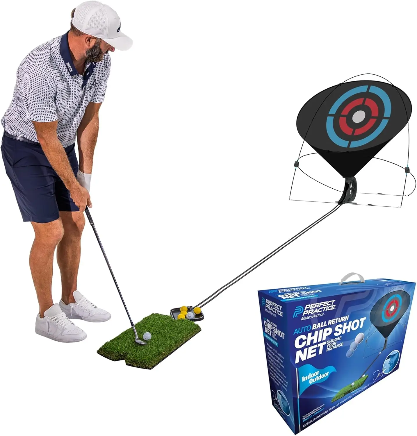 

Golf Chipping Net & Mat with Automatic Ball Return - Portable Indoor/Outdoor Training Aid for Short Game Practice